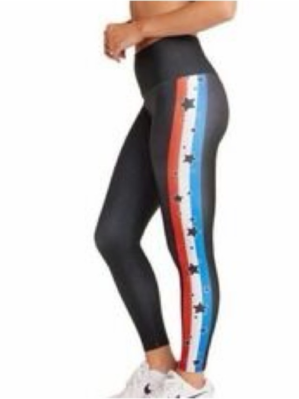 NWT Goldsheep Sz Small Cropped Black Leggings Stripe Red, White Blue Stars NWT